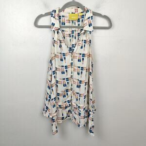 Anthropologie Maeve Lipstick Print Tank Top Womens 8 Swing Sleeveless‎ Button Up